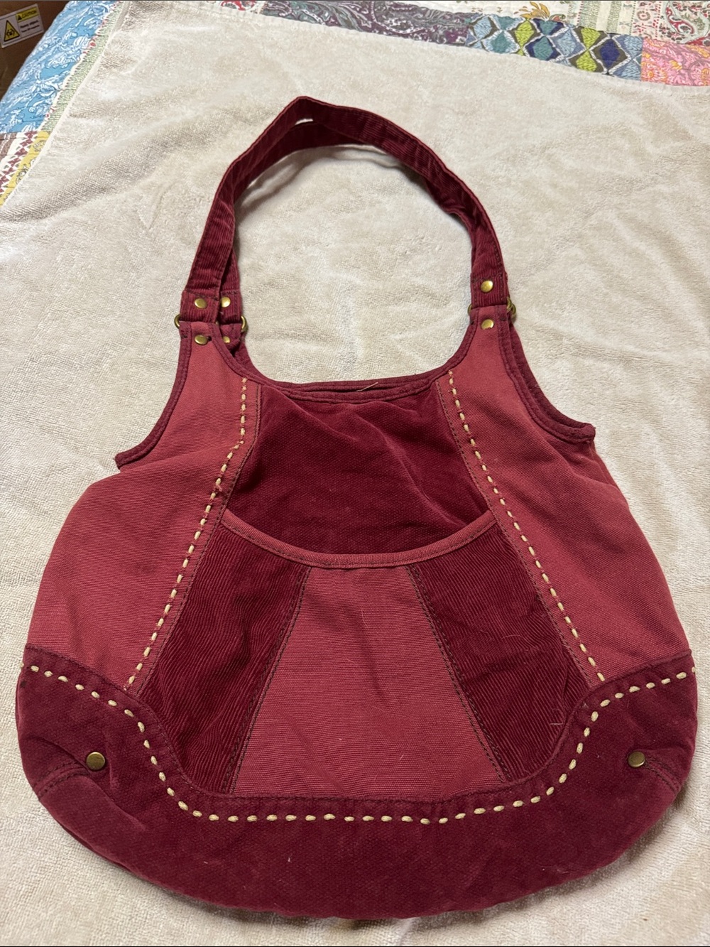 Route 66 Burgundy Patchwork Shoulder Bag